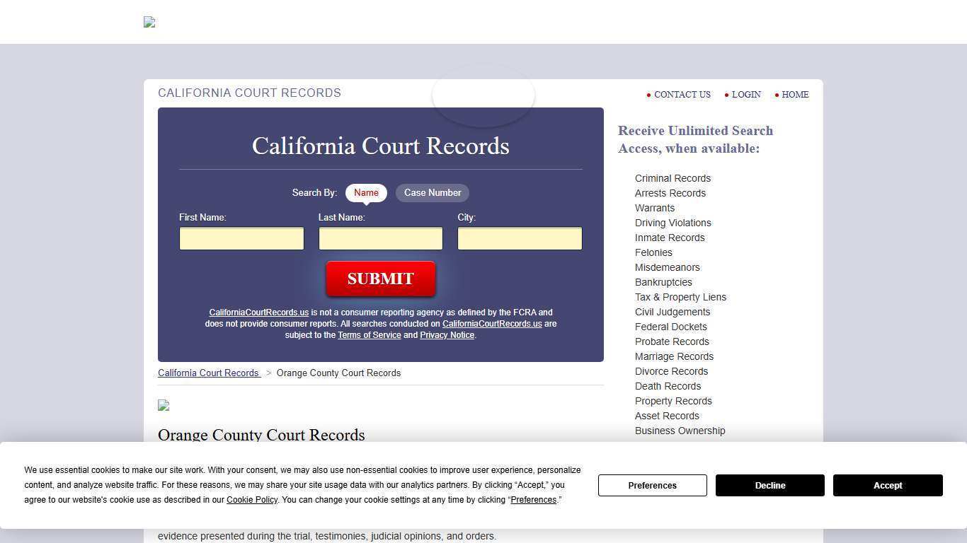 Orange County Court Records | CaliforniaCourtRecords.us