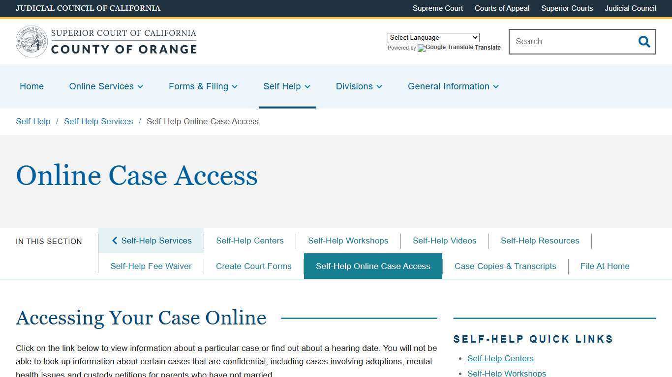 Self-Help Online Case Access | Superior Court of California | County of Orange
