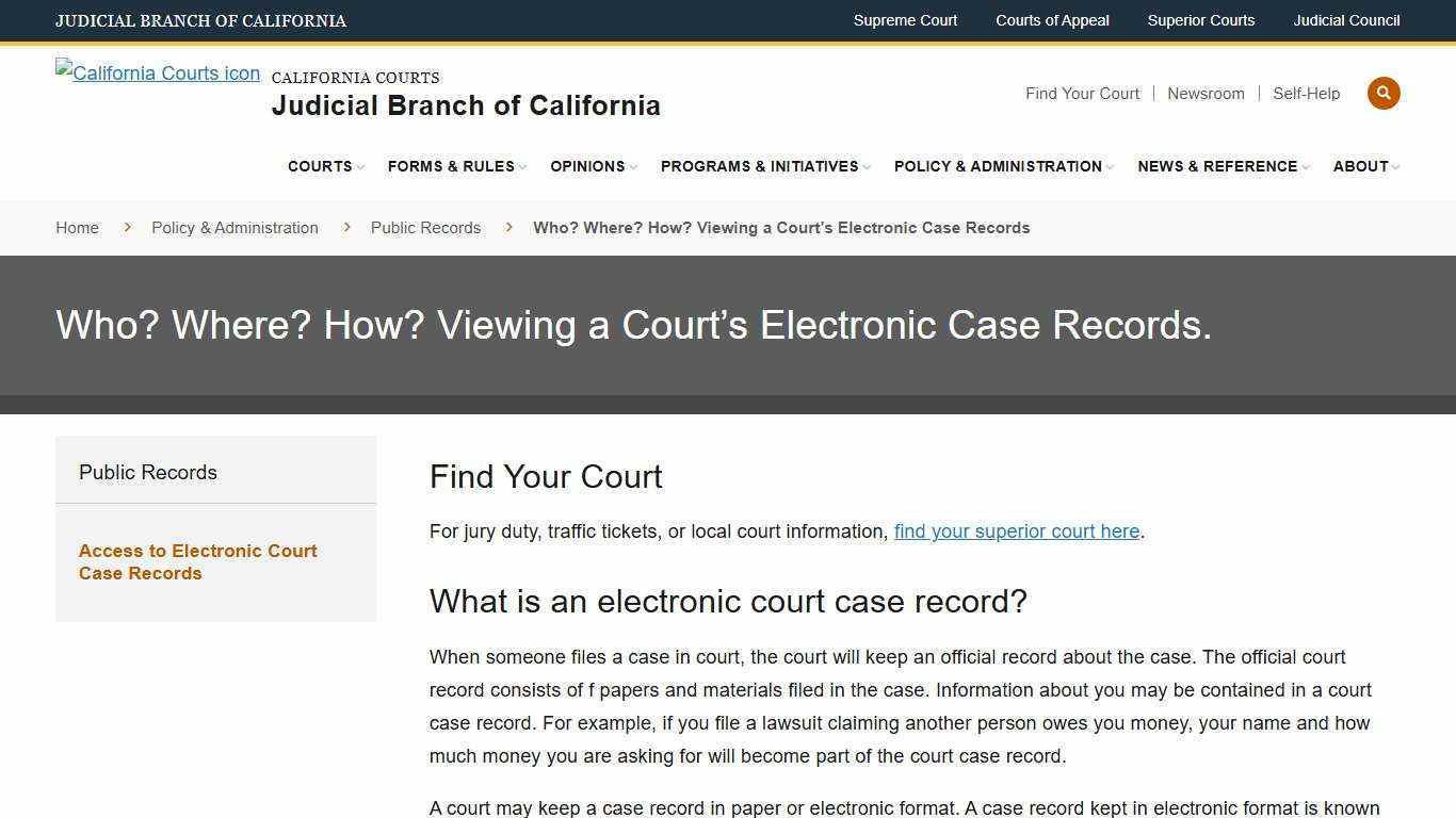 Who? Where? How? Viewing a Court’s Electronic Case Records | Judicial Branch of California