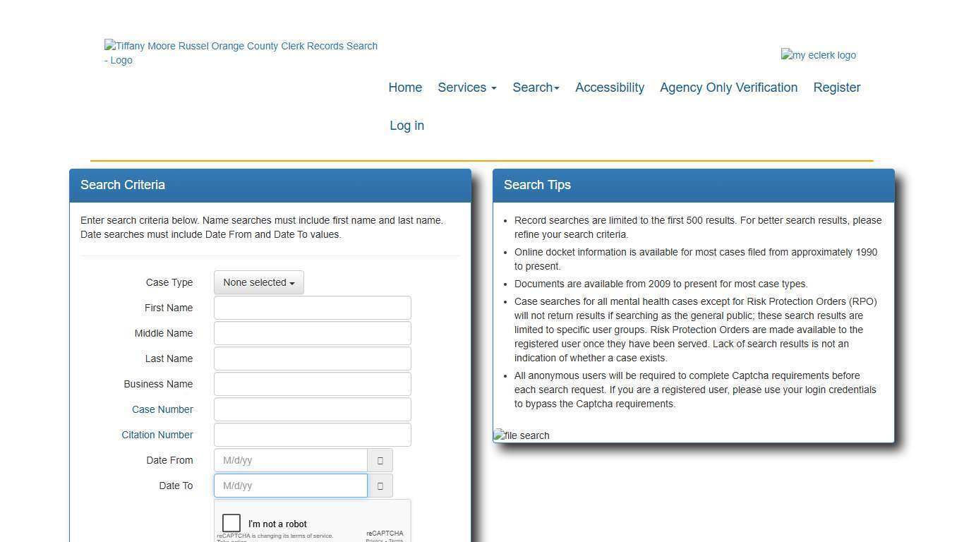 Orange County Clerk of Courts Records Search